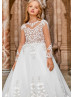 Long Sleeves White Lace Tulle Beautiful Flower Girl Dress